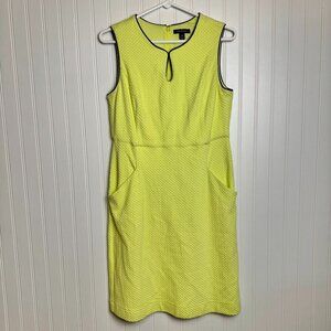 Lands' End neon yellow sleeveless keyhole dress pockets size 10 G36